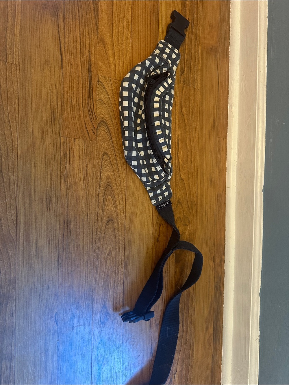 J. Crew Navy and White Checked Belt Bag